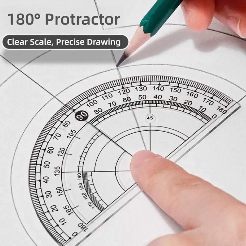 8-Piece Geometry Set – Transparent Rulers, Protractor, Compass & Eraser