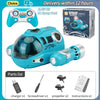 A blue remote control spray boat with a clear dome and accessories including a charger screwdriver propeller and instructions
