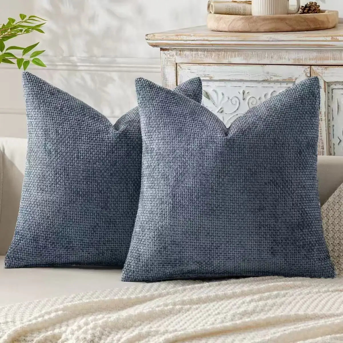 Chenille Knitted Throw Pillow Covers (Set of 2) – Soft Solid Color Cushion Cases for Sofa, Chair, and Car