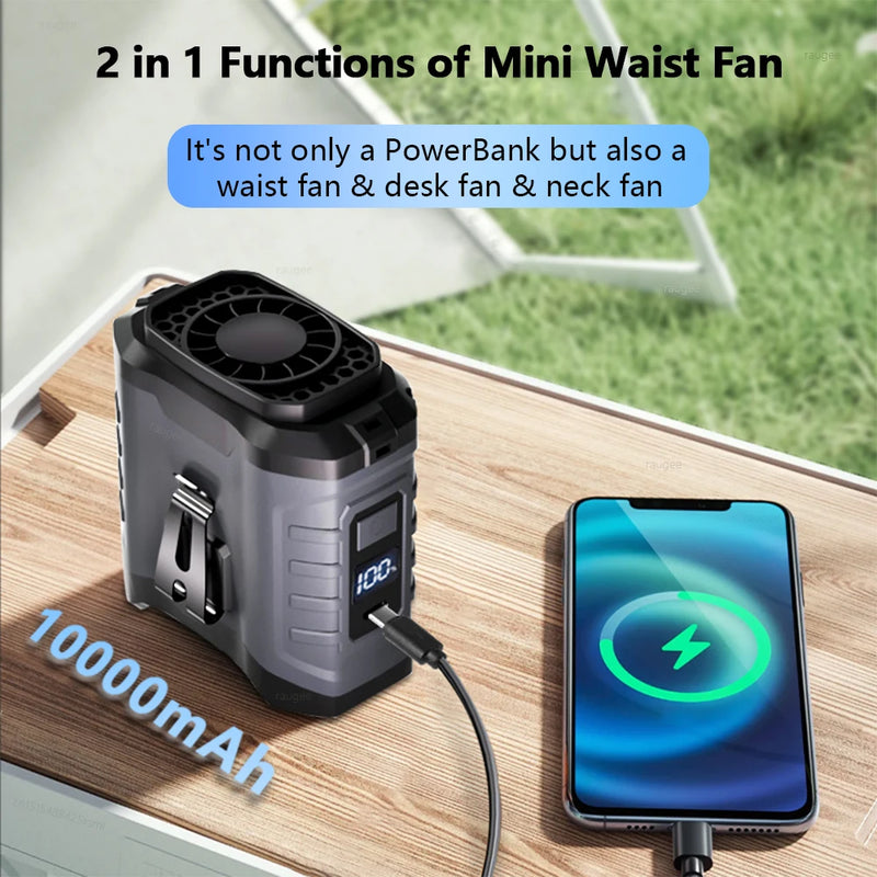 Ventilateur de Taille Portable et Rechargeable avec Batterie Externe 10000mAh