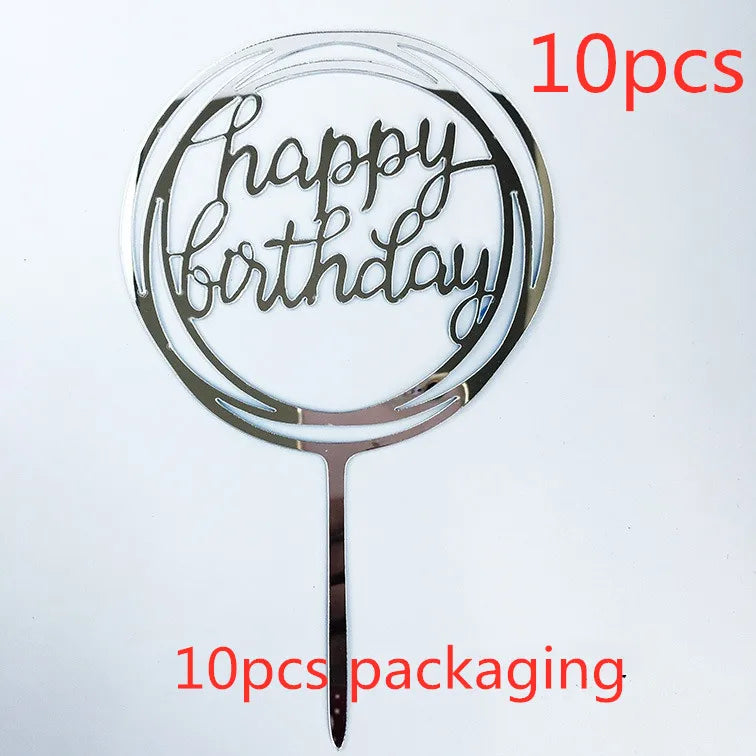 Gold Acrylic Happy Birthday Cake Toppers (Set of 10)