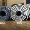 Rolls of anti-slip rubber mouse pads shown with thicknesses ranging from 2mm to 5mm.