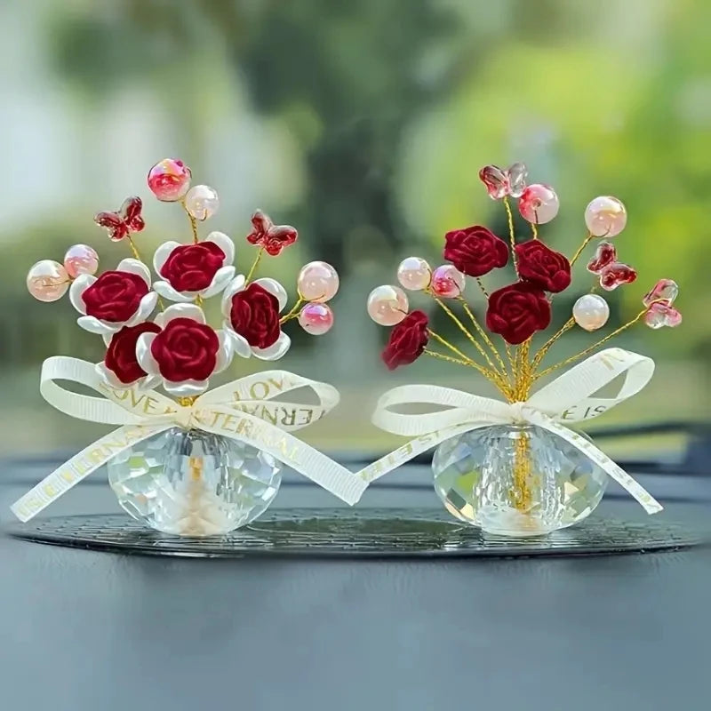 Crystal Glass Rose Dashboard Ornament