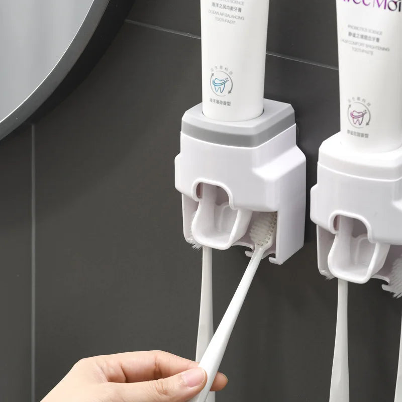 Automatic Wall-Mounted Toothpaste Dispenser with Brush Holder