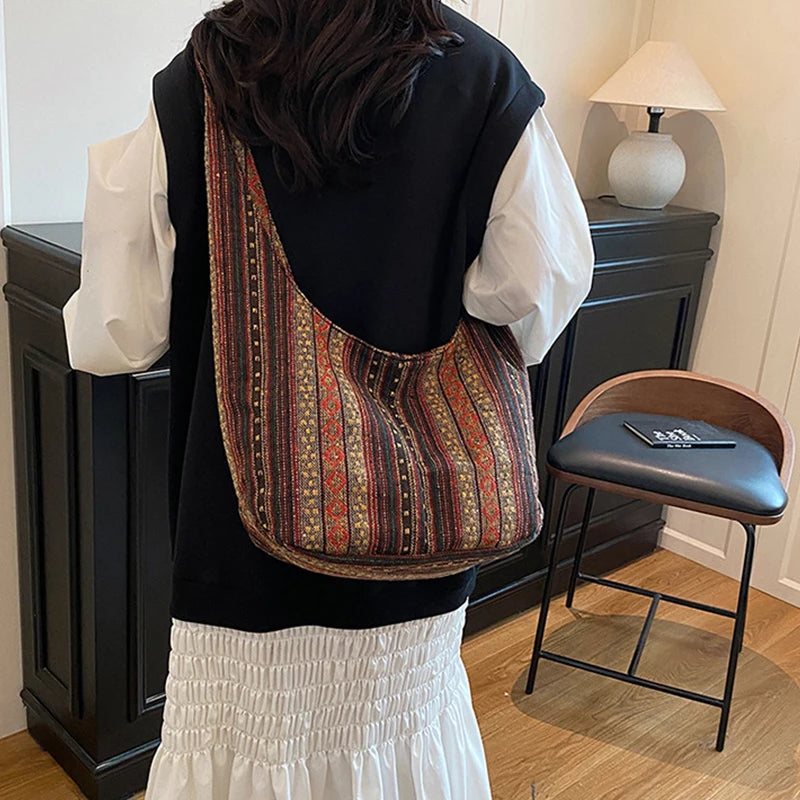 Boho Aztec Print Canvas Tote Bag
