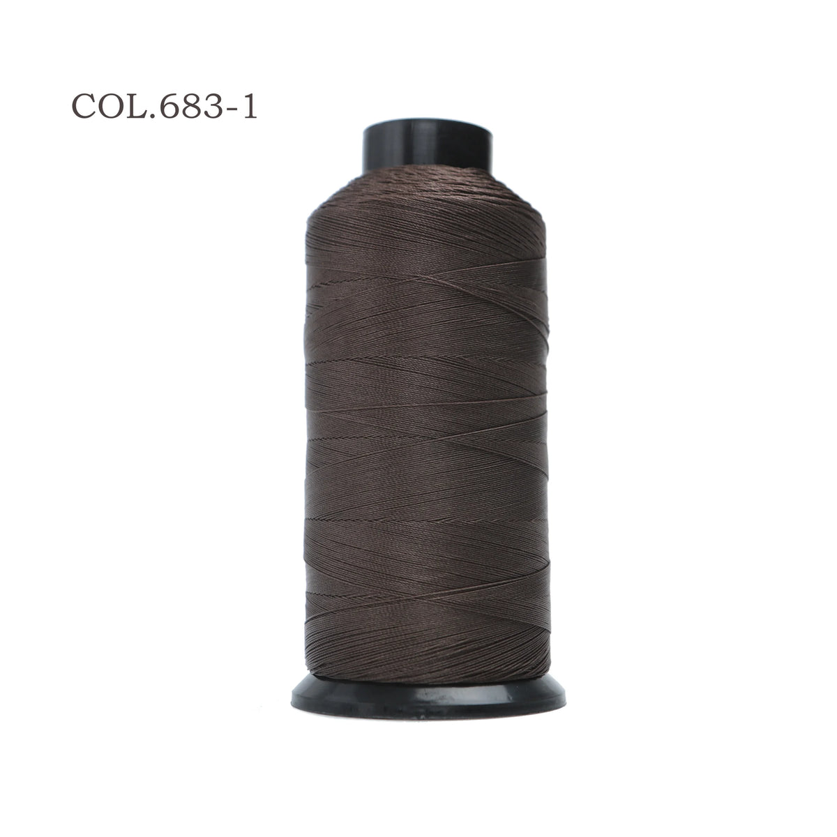 A spool of dark brown heavy-duty nylon bonded thread labeled COL.683-1.