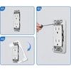 Three steps showing how to install a rust-proof galvanized outlet spacer kit for flush mount installation