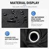 Display of a waterproof silver polyester cloth and a stainless steel anti-theft keyhole on a black fabric.