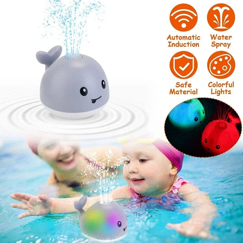 Whale Water Sprinkler Bath Toy with Glowing LED Lights