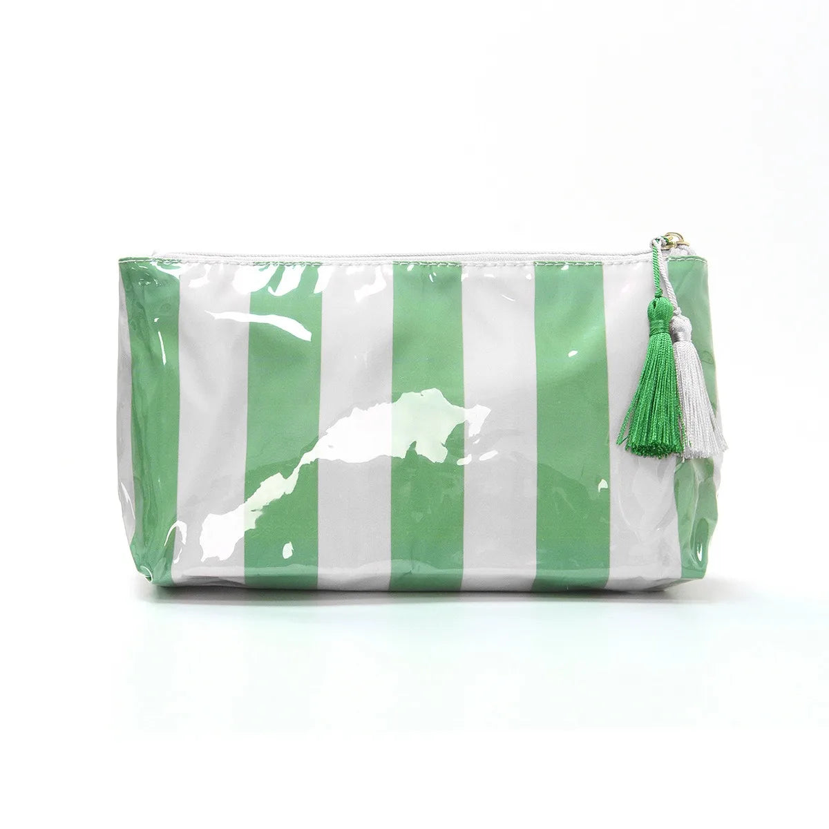 Large-Capacity Striped Cosmetic Bag with Contrasting Design
