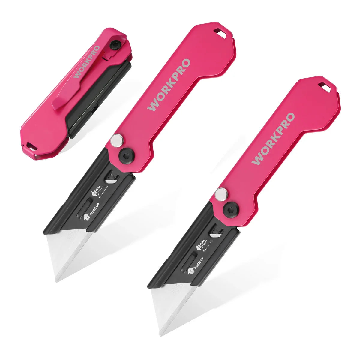 Folding Utility Knife 3-Pack with Quick-Change Blades and Belt Clip