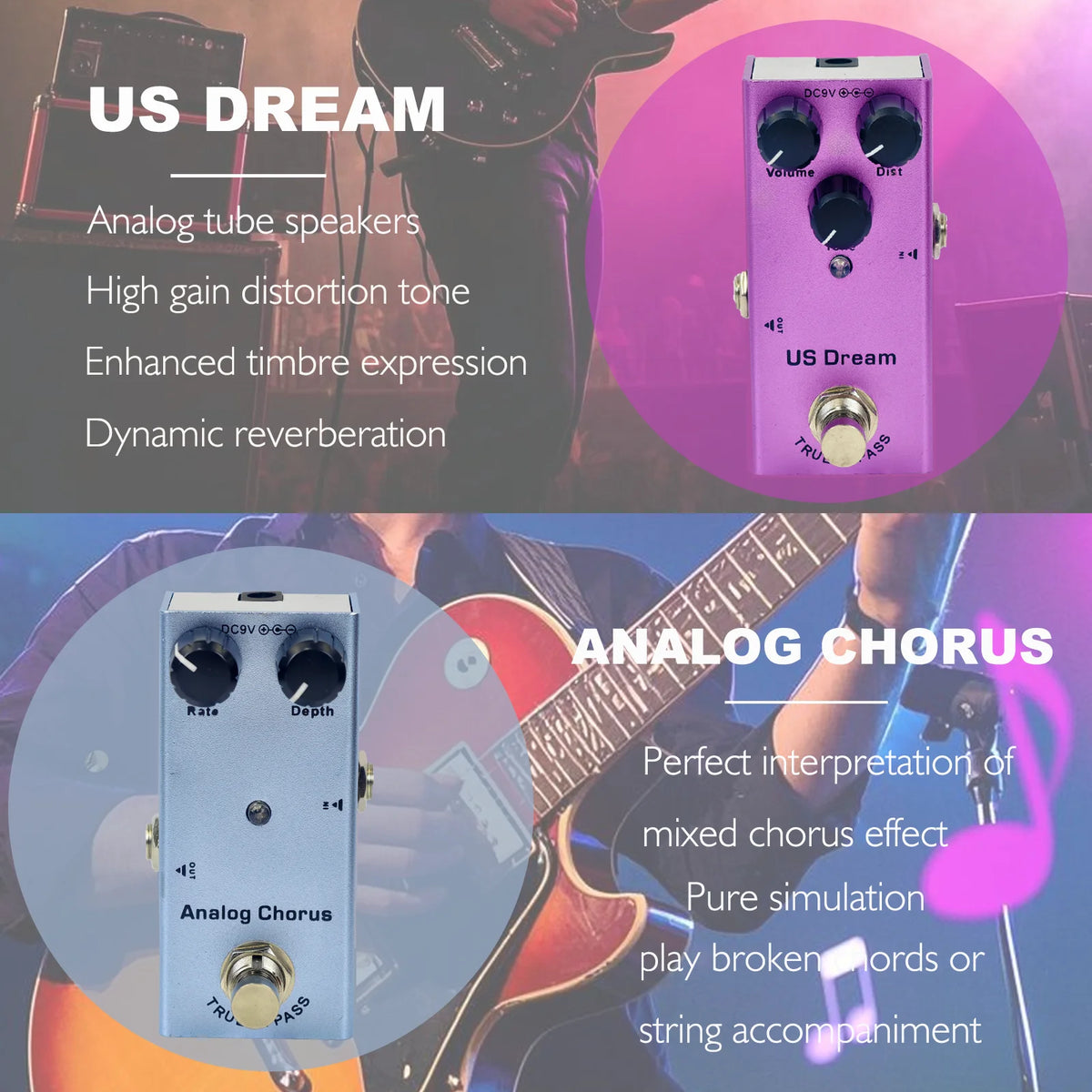 Compact Guitar Effects Pedal with 10 Classic Effect Modes