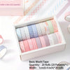 A box of 20 rolls of basic washi tape in various pastel colors and patterns for journaling and crafts.