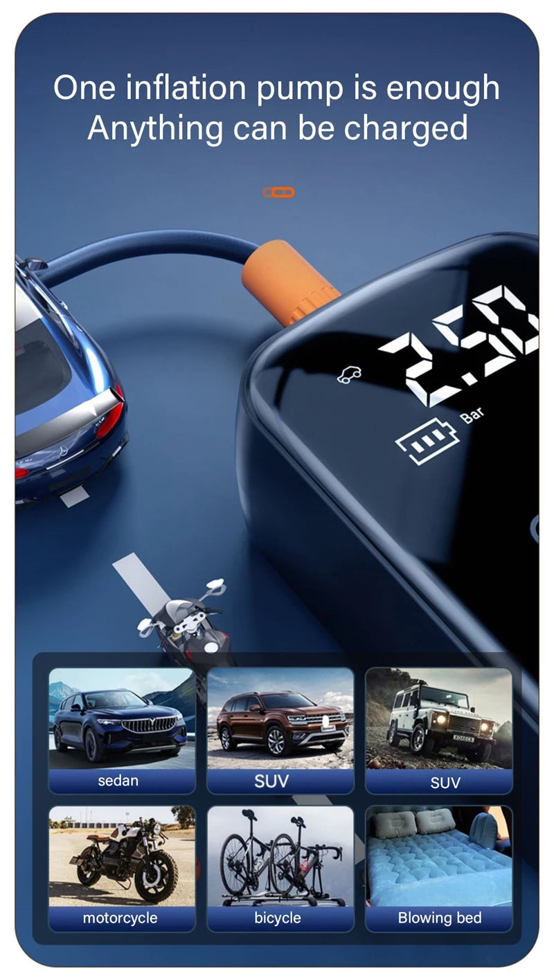 Cordless Rechargeable Tire Inflator with Digital Pressure Gauge