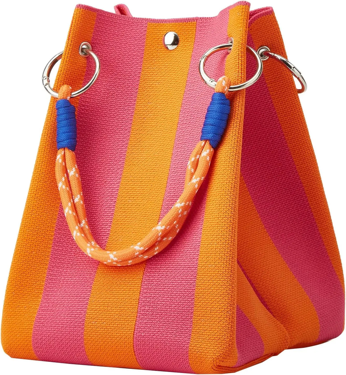Striped Knit Mini Bucket Tote Bag