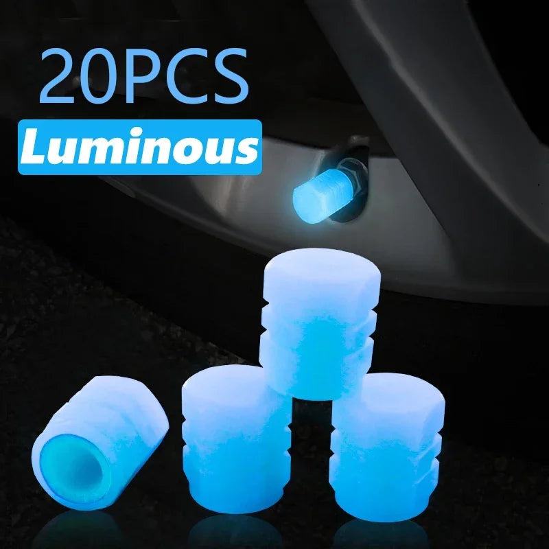 Glow-in-the-Dark Valve Caps for Car, Motorcycle & Bicycle Wheels (Set of 20)