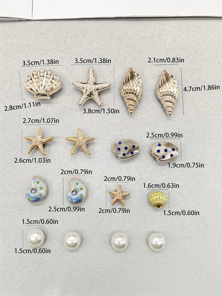Beach-Themed Shoe Charms Set - 16 Pieces
