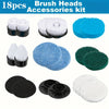A kit of 18 replacement brush heads and accessories for electric scrubbers, including various shapes and sizes.