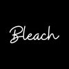 A white script text spelling the word Bleach on a black background.