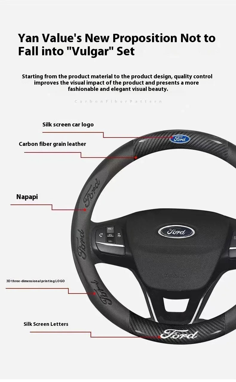 Carbon Fiber Steering Wheel Cover for Ford Models