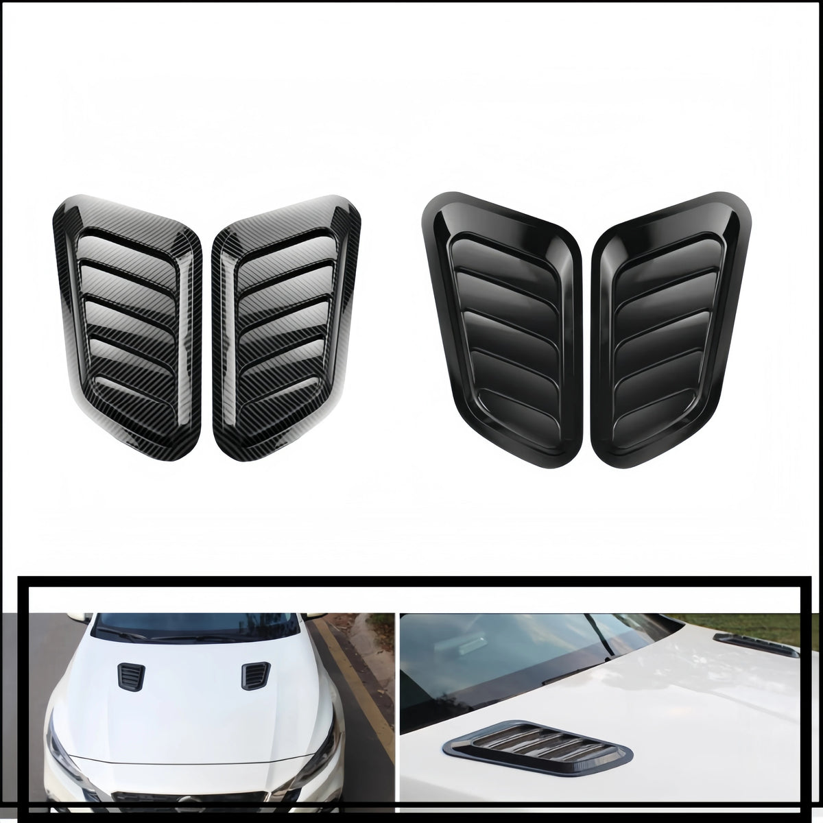 Carbon Fiber Style Car Hood Scoop Vent Covers (Pair)