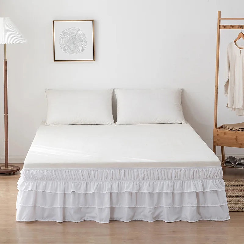 Luxurious Three-Layer Ruffle Waterfall Bed Skirt with Wrap-Around Elastic