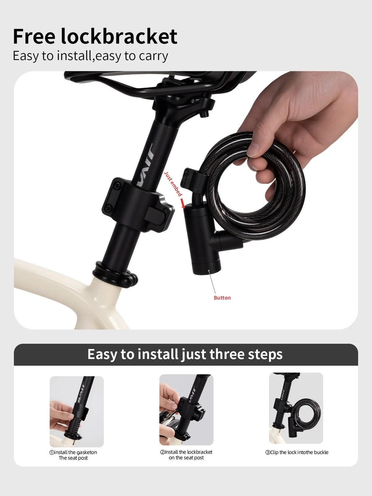 Heavy-Duty Cable Bike Lock with Mounting Bracket and 2 Keys