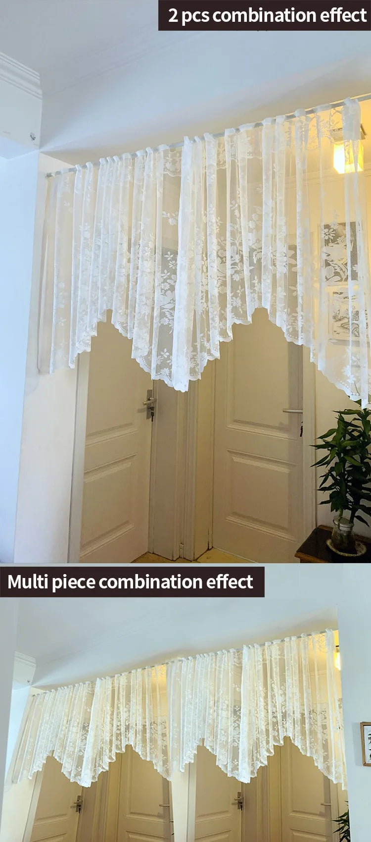 White Sheer Lace Curtain Valance with Floral Jacquard Pattern