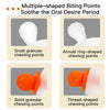 Multiple-shaped biting points on a white silicone teether for soothing the oral desire period