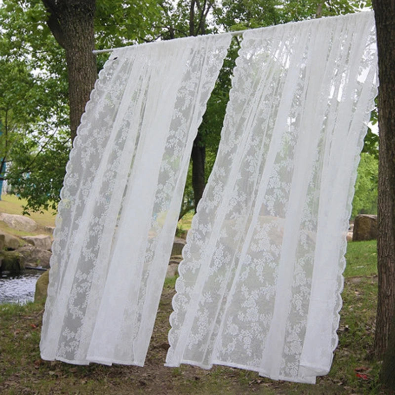 French Lace Sheer Curtains - White Tulle Voile Drapes for Bedroom & Living Room