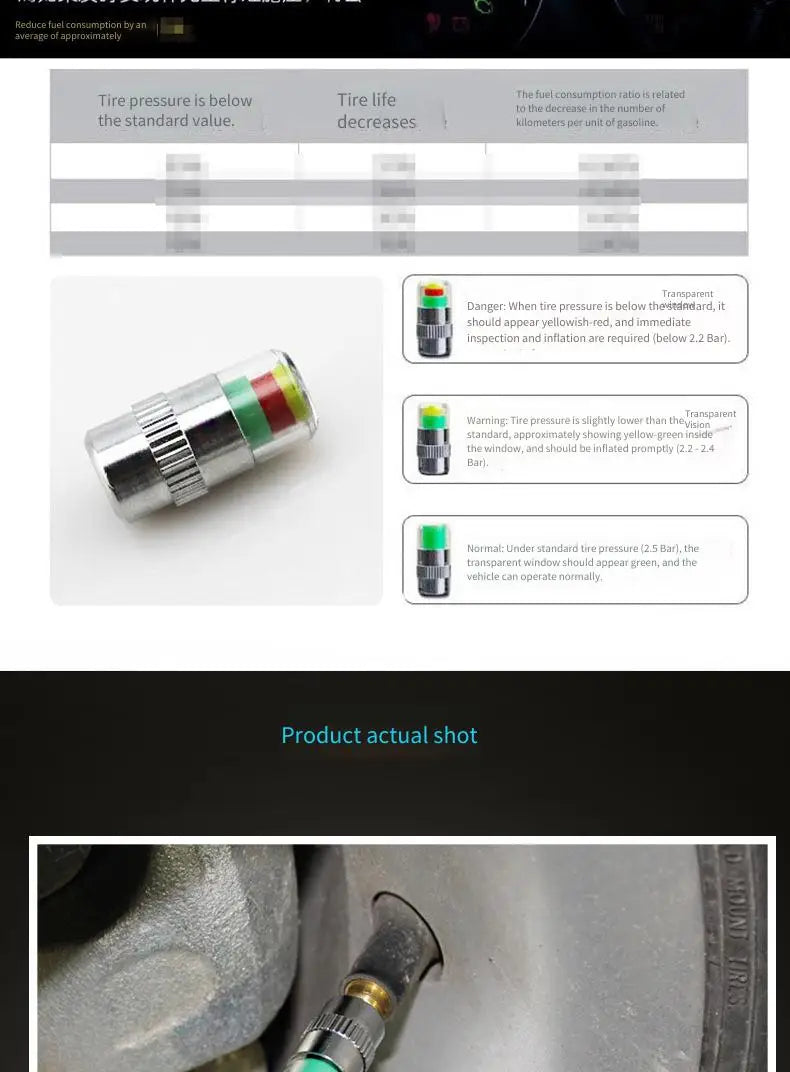 Tire Pressure Monitoring Valve Caps with Color Alert Indicators (4-Pack)