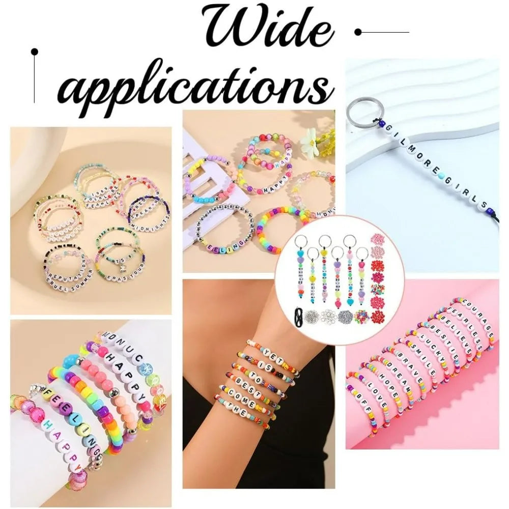 Complete Acrylic Bead Keychain Making Kit with Heart Beads & Rings