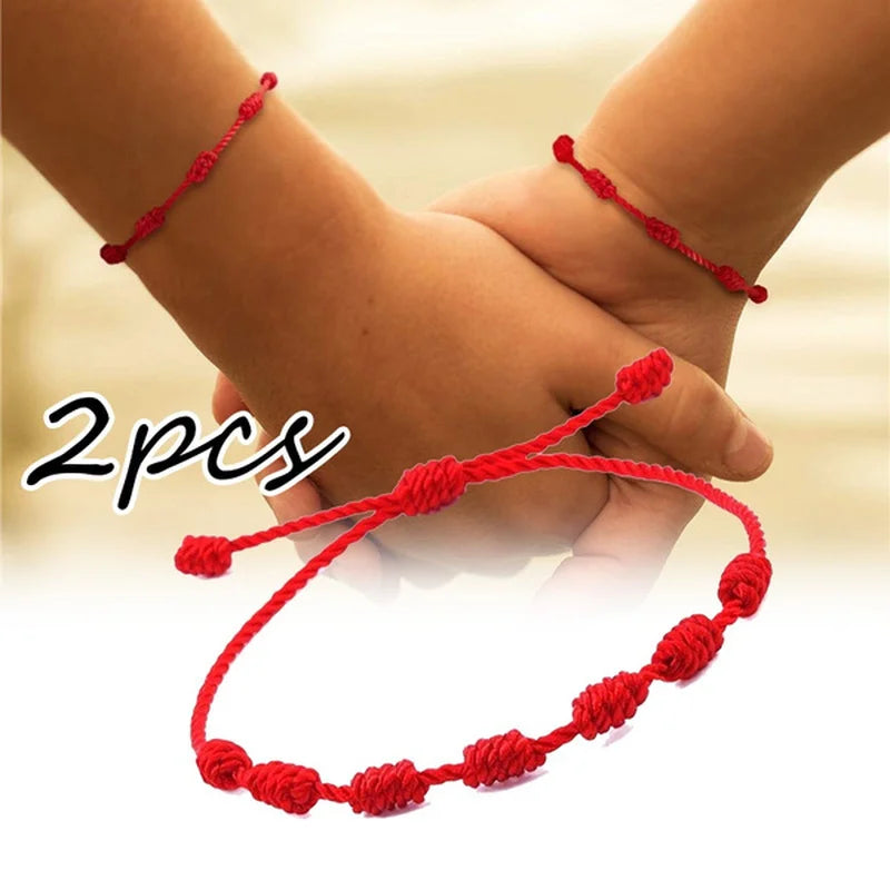Hand-Woven Red Friendship Bracelet Set