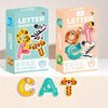 Two boxes of letter magnets featuring animals and letters like C, T, and Z for children