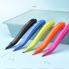 Colorful pen-shaped needle remover tools displayed on a light blue background.