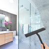 Shower Squeegee with Hanging Silicone Holder for Glass Doors & Mirrors