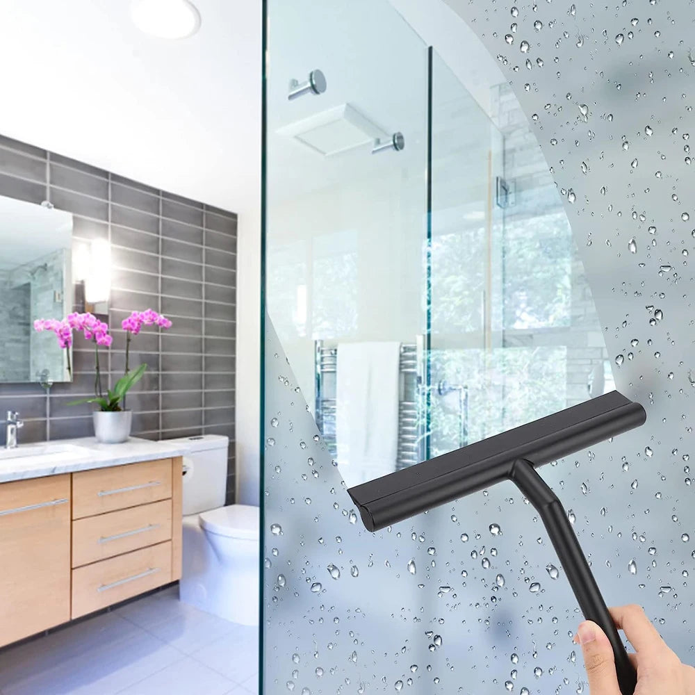 Shower Squeegee with Hanging Silicone Holder for Glass Doors & Mirrors