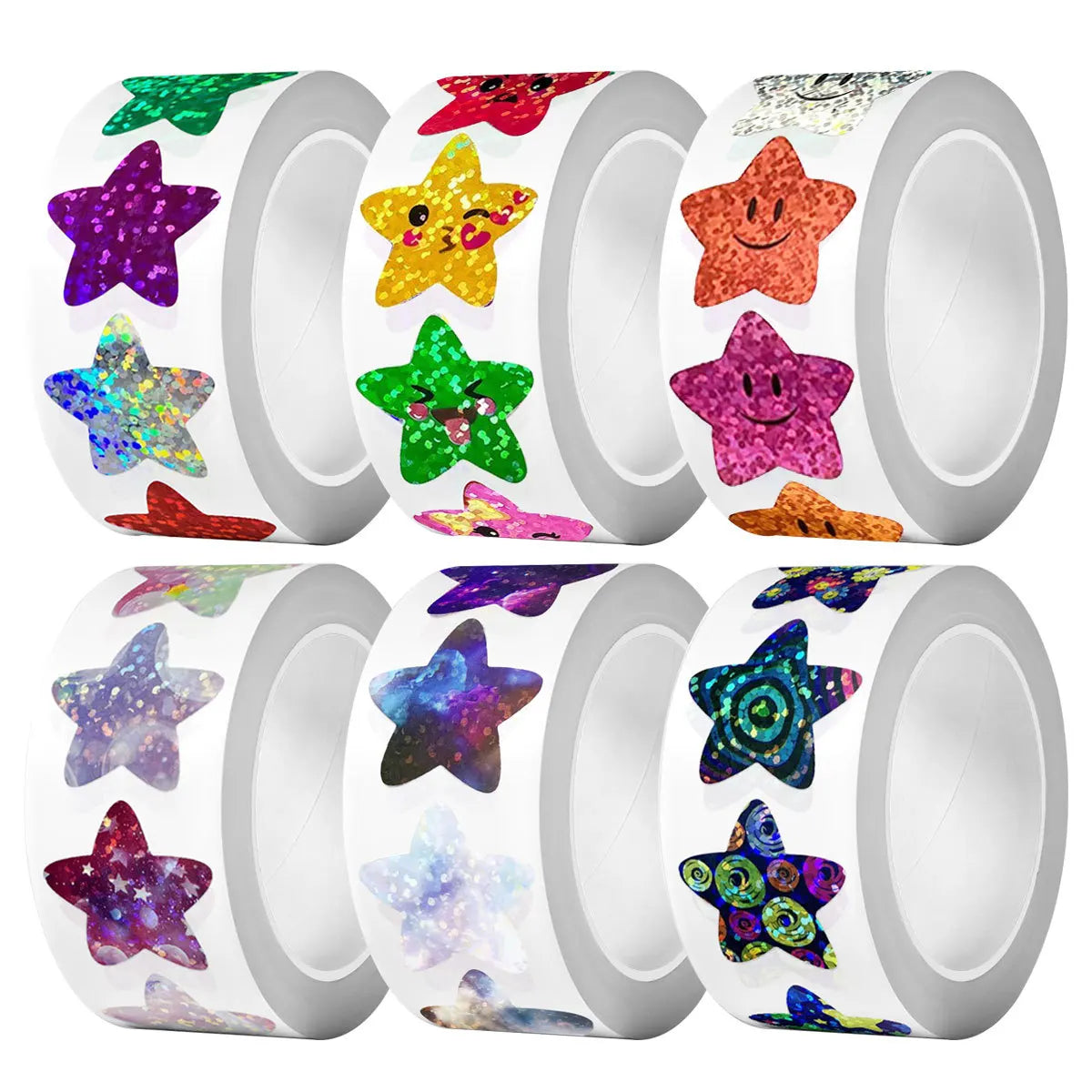 Roll of 500 glitter star stickers for crafts gifts and rewards in various colors and designs
