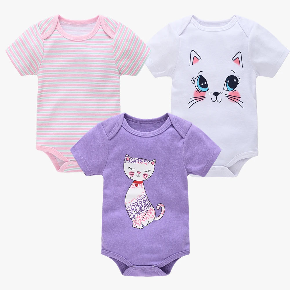 Cotton Short Sleeve Baby Bodysuits – Floral Print, 0-12 Months