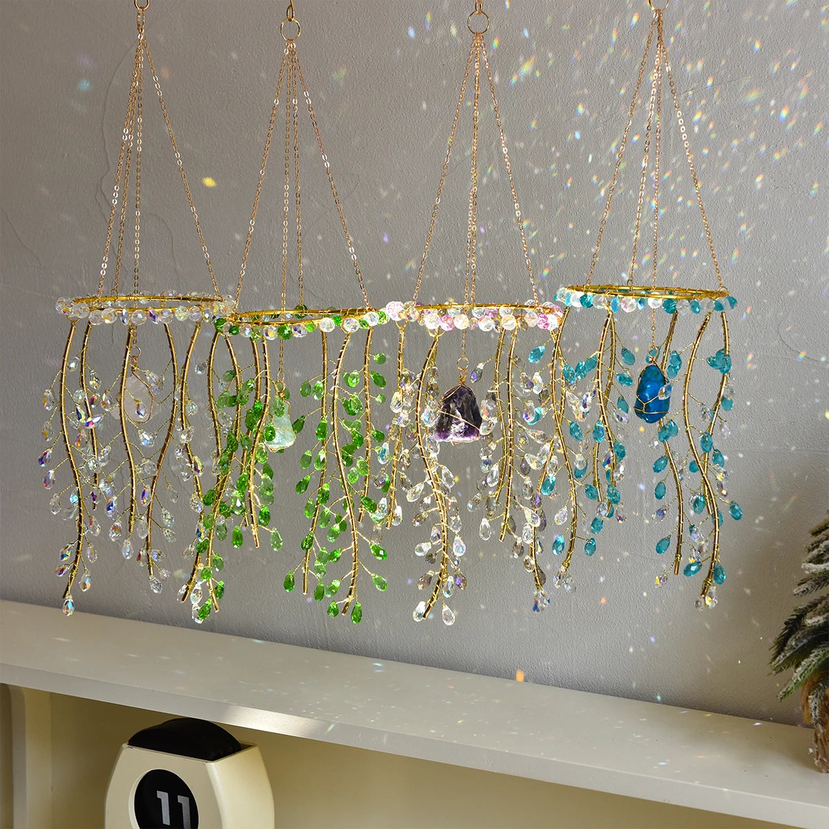 Crystal Willow Suncatcher Wind Chime in Natural Stone Finish