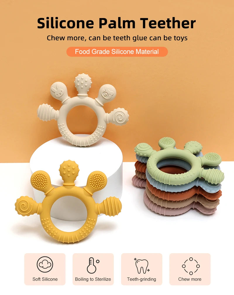 Silicone Baby Teether Ring with Sensory Beads