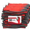A stack of 30 pairs of red and gray latex coated work gloves.