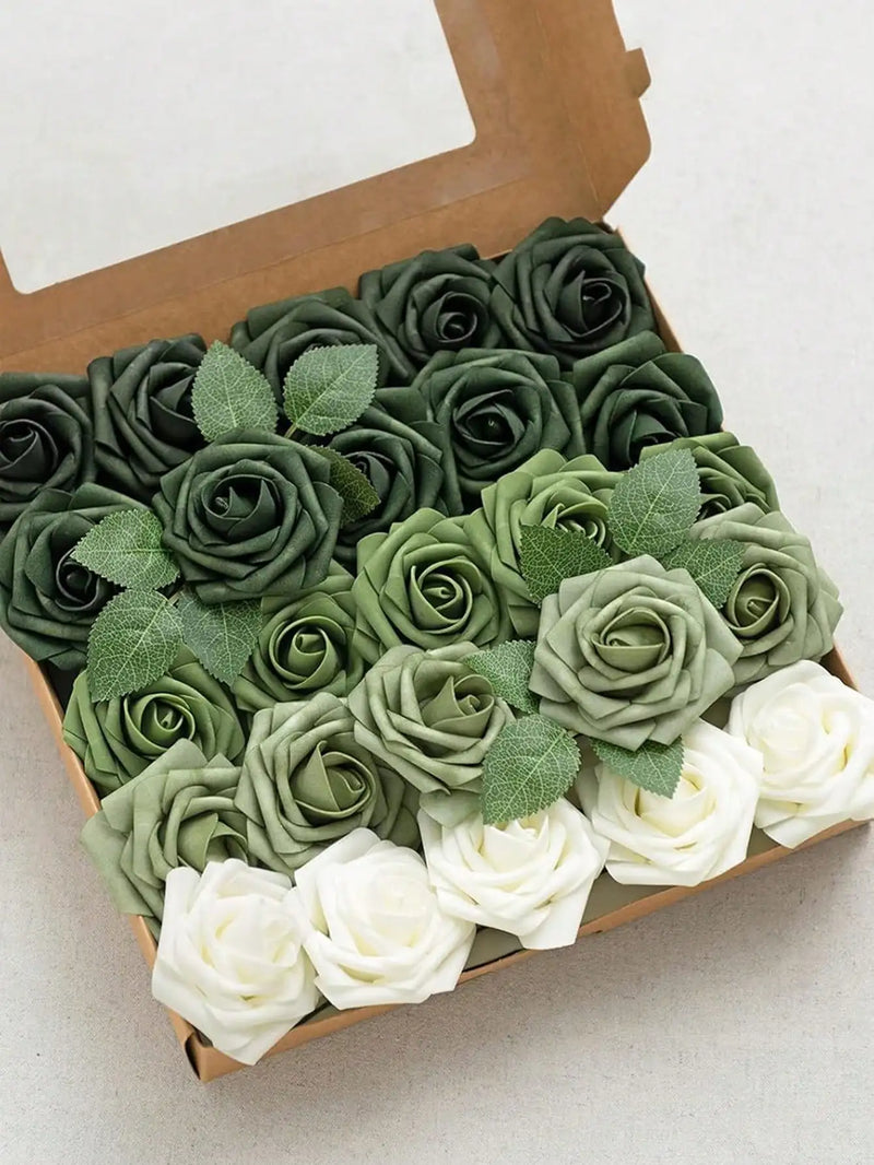 Set de Rosas Artificiales con Degradado Verde Bosque