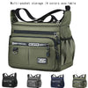 A olive green multi-pocket storage bag with four color options shown in various shades.