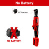 Red cordless right angle ratchet wrench with a 3/8 drive anvil and no battery indicator