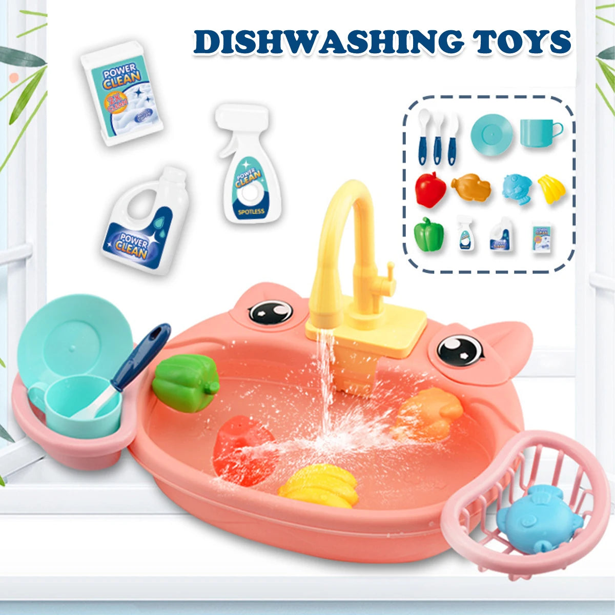 Kids Electric Toy Dishwasher with Automatic Water Cycle