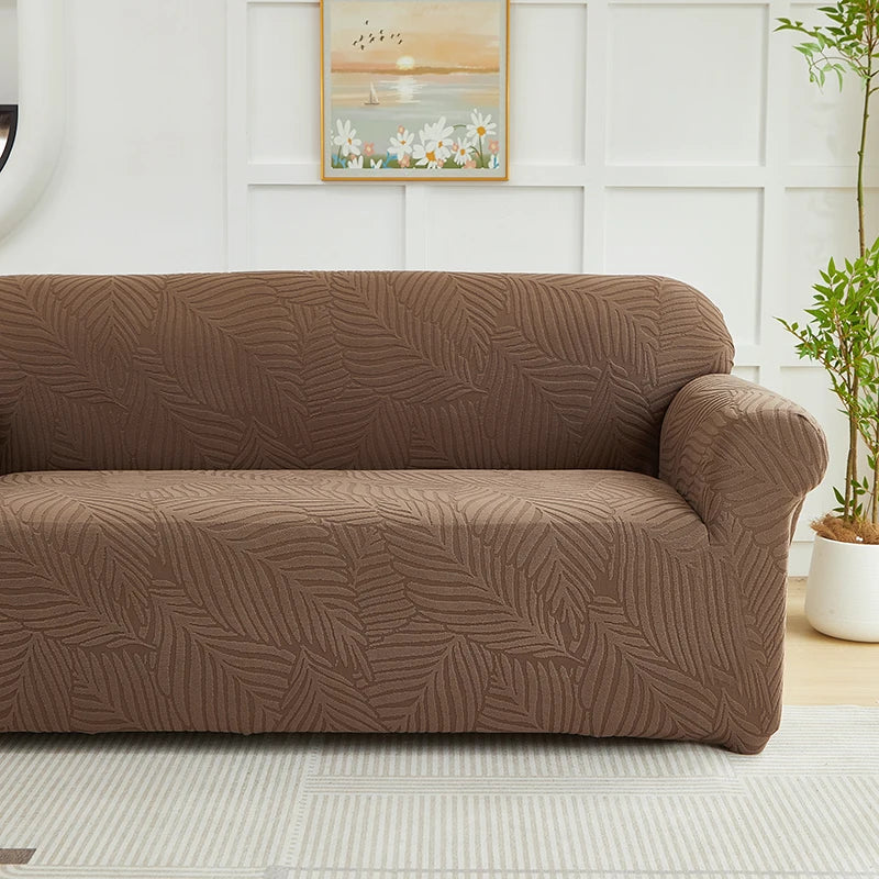 Jacquard Leaf Pattern Stretch Sofa Cover with Non-Slip Backing