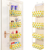 A vertical over-the-door hanging organizer with clear compartments for storing various items like utensils and small tools.