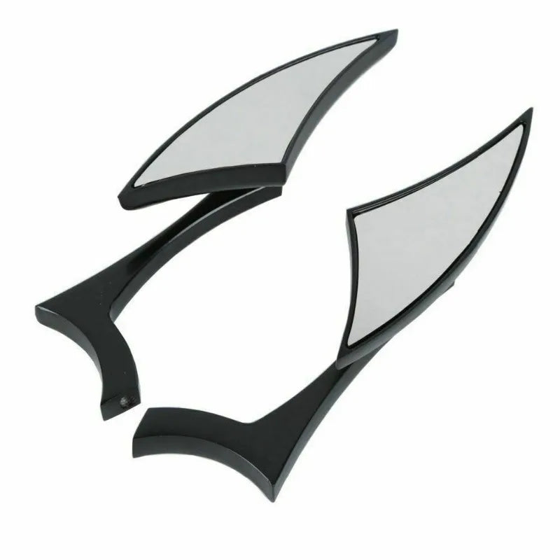 A set of black universal motorcycle side mirrors with clear glass covers.