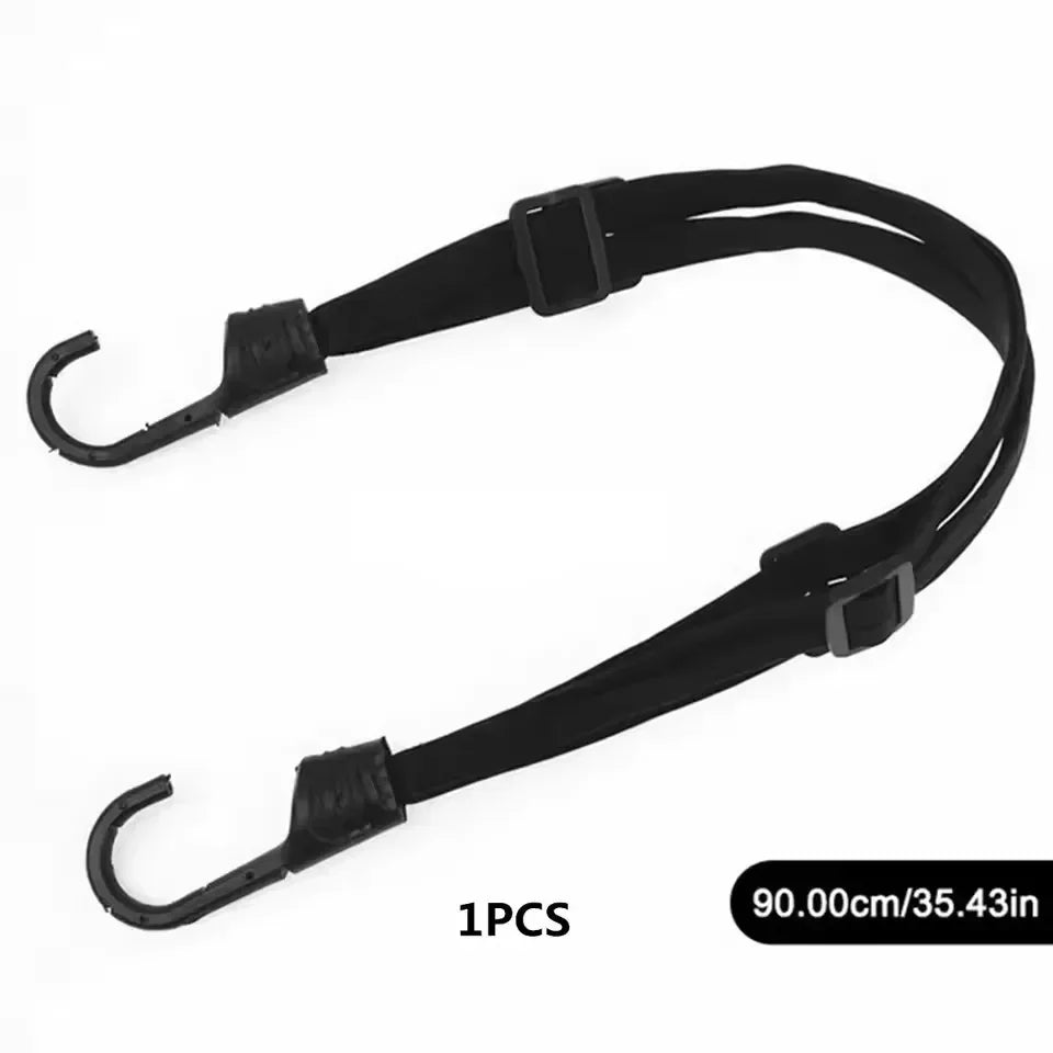 Black retractable elastic motorcycle helmet strap with hooks, 90.00cm/35.43in.
